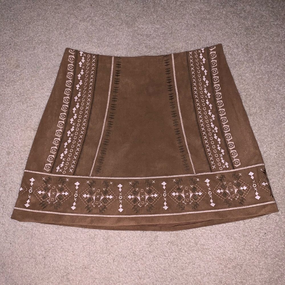 Abercrombie & Fitch Brown Suede Embroidered Mini Skirt